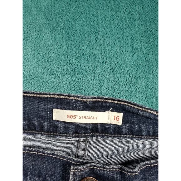 Levis 505 Jeans Size 16 Womens Blue Stretch Pants Mid Rise Curvy Straight - Picture 3 of 14